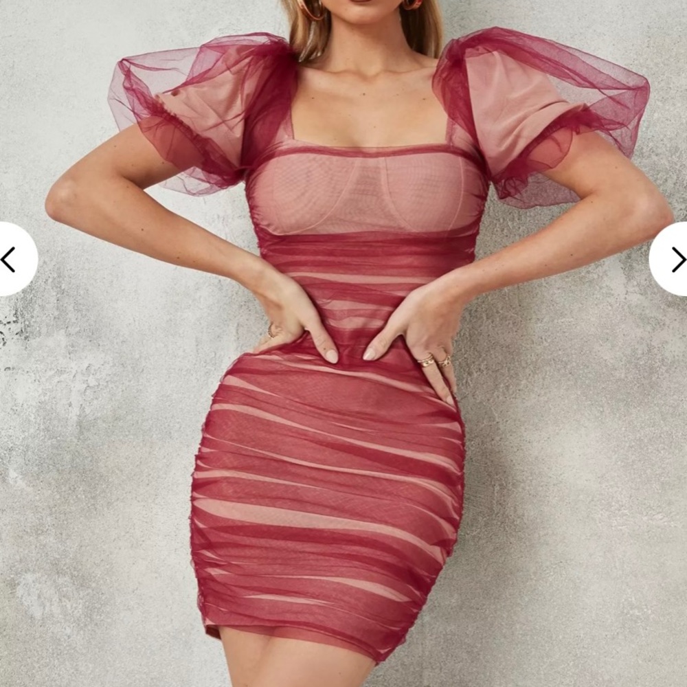 Missguided Plum Puff Sleeve Mesh Mini Dress